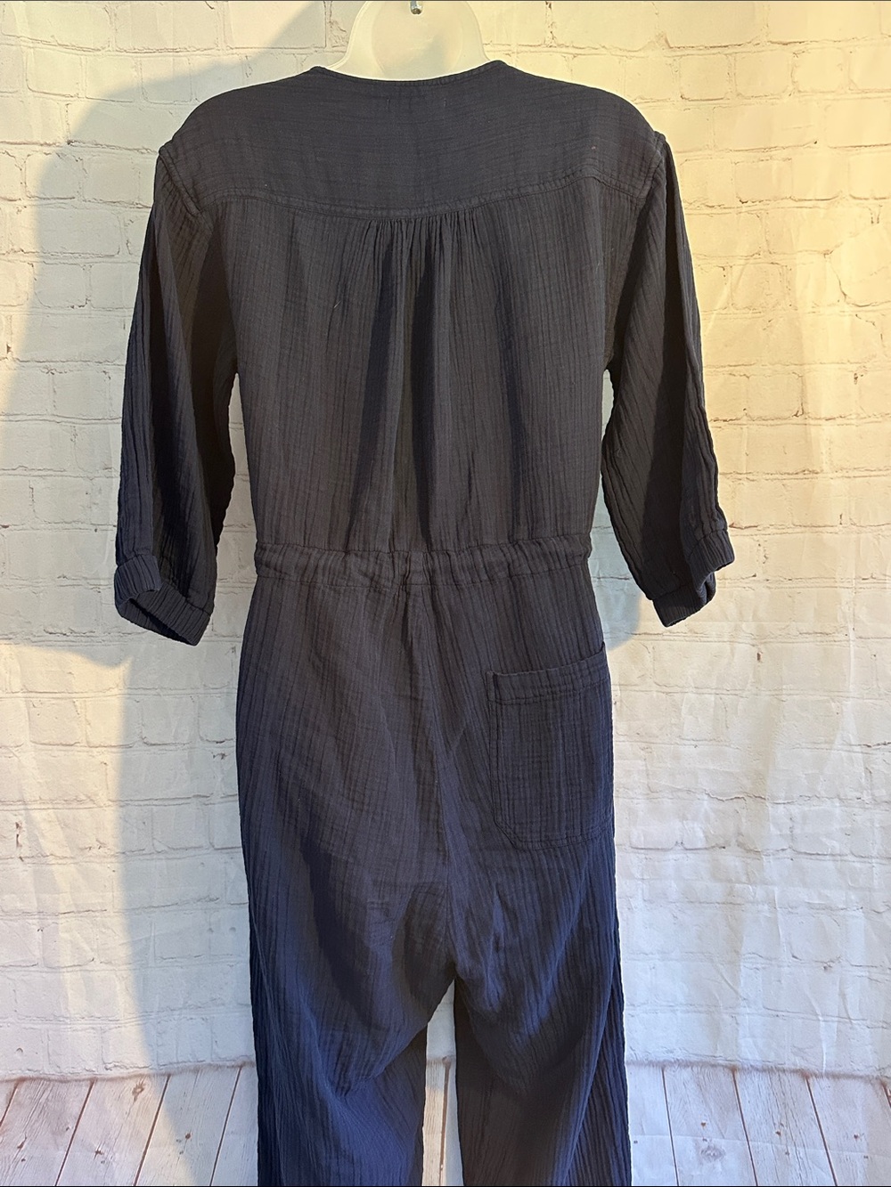 Sundry 3/4 Sleeve Tie-Waist Jumpsuit 100% Cotton Navy with Pockets Size 2 - Picture 9 of 9